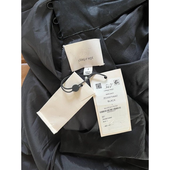 NWD Cinq A Sept Naya Black Silk Ruched Asymmetric Silk High Neck Dress Sz 2 - Picture 11 of 12